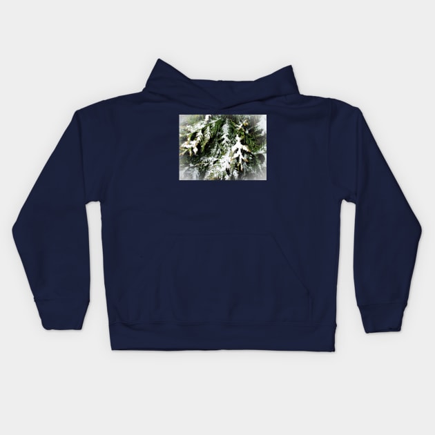 Snowy Pine Branches Kids Hoodie by PandLCreations